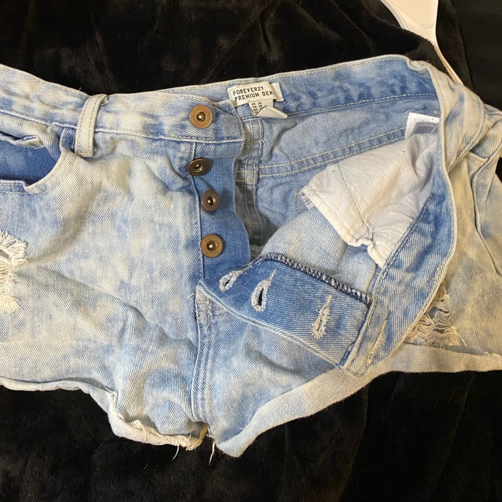 Distressed jean shorts